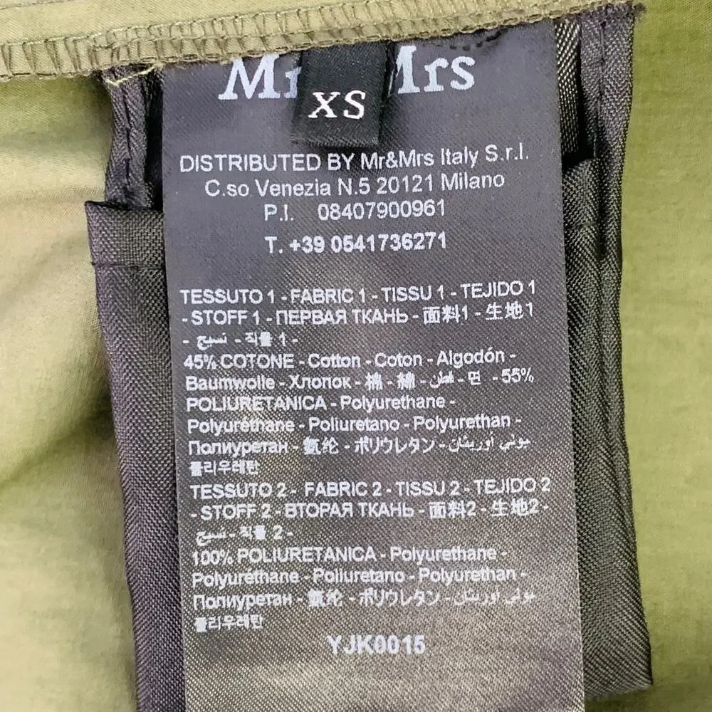 MR & MRS Size XS Green Olive Shimmery Cotton Blend Parka Jacket